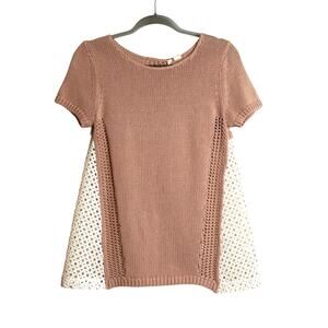 Anthropologie Moth Short Sleeve Crochet Open Knit Sweater Size S Cottage Grandma